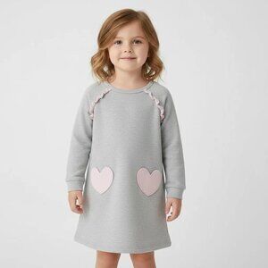 Healthtex Little Girl’s Long Sleeve Ruffle Heart Pockets Gray Knit Dress 4T